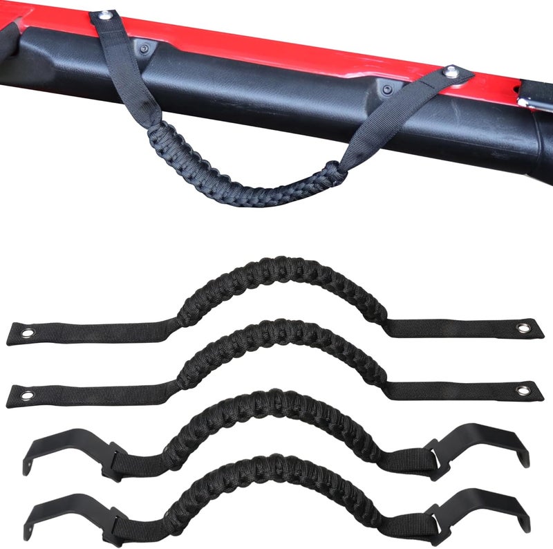 RERPRO Front Rear Door Roll Bar Grab Handles Compatible with 2024 2025 Jeep Wrangler JL 4 Door 4XE Gladiator JT Interior Accessories Paracord Grip Handle, Keep Airbag Function, 4 Pack Black Classic - Image 1